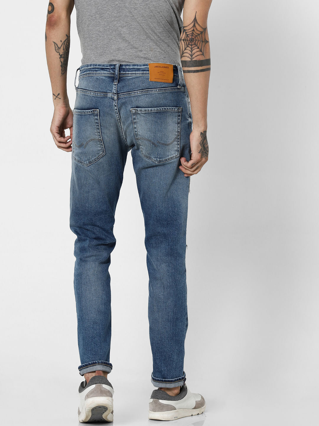 Blue Low Rise Patch Work Tim Anti Jeans