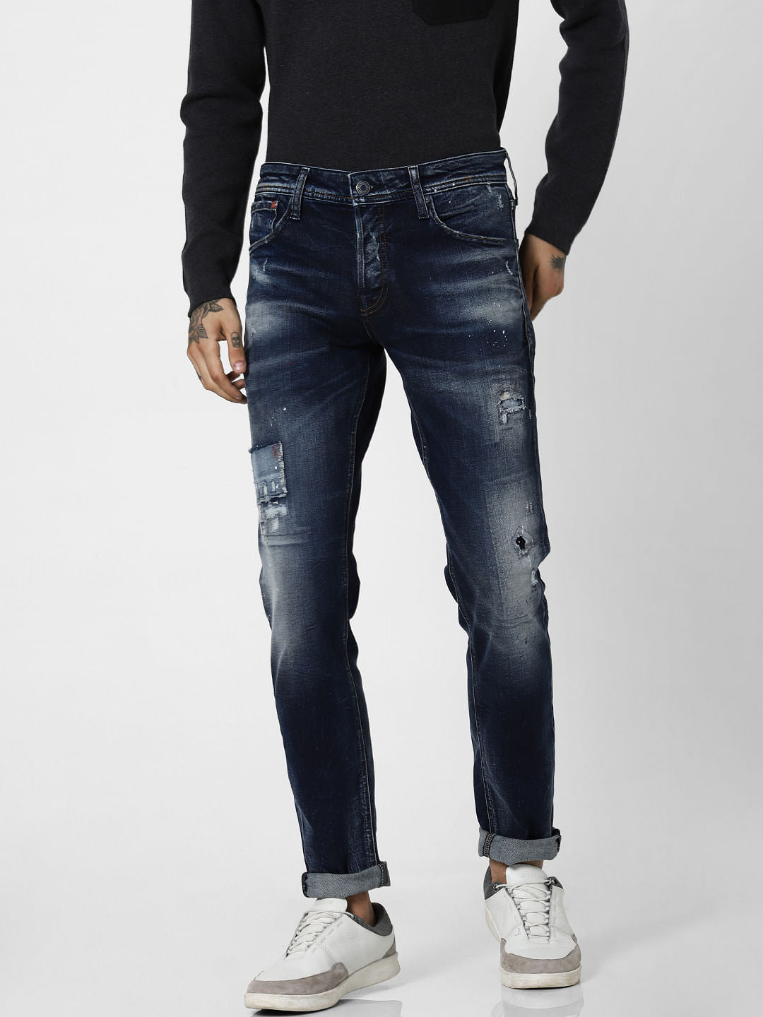 Blue Low Rise Ripped Glenn Slim Fit Jeans