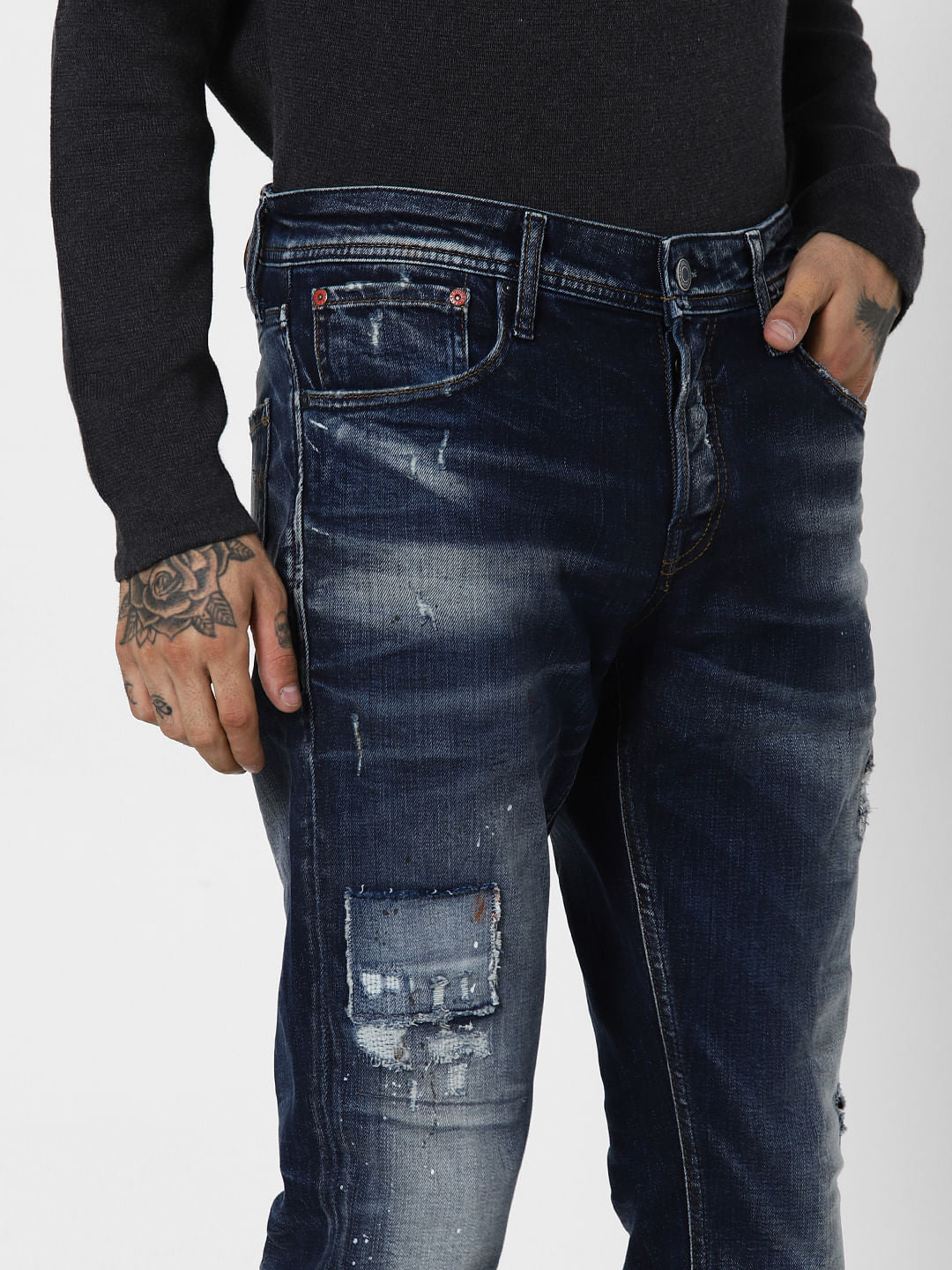 Blue Low Rise Ripped Glenn Slim Fit Jeans