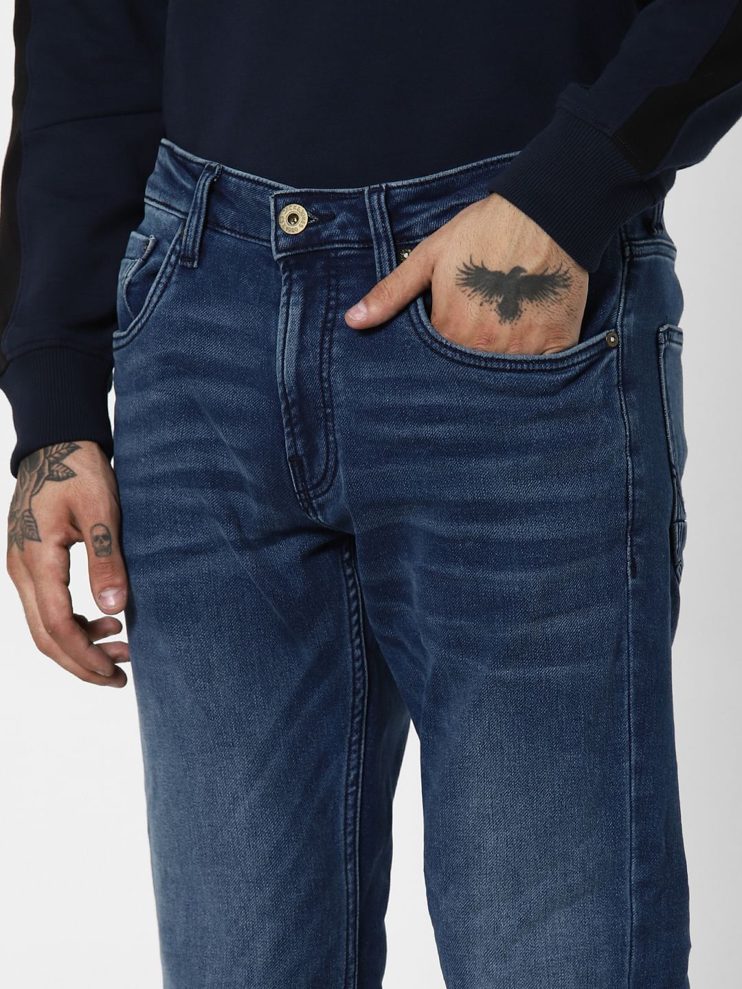 Dark Blue Mid Rise Clark Regular Fit Jeans