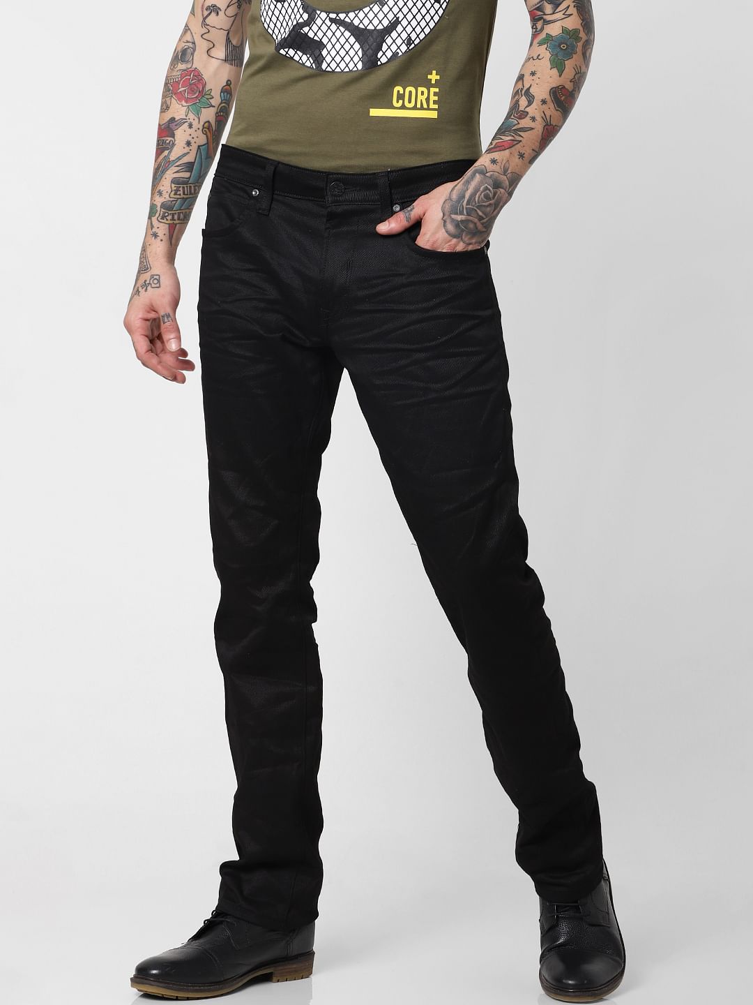 Black Mid Rise Clark Regular Fit Jeans