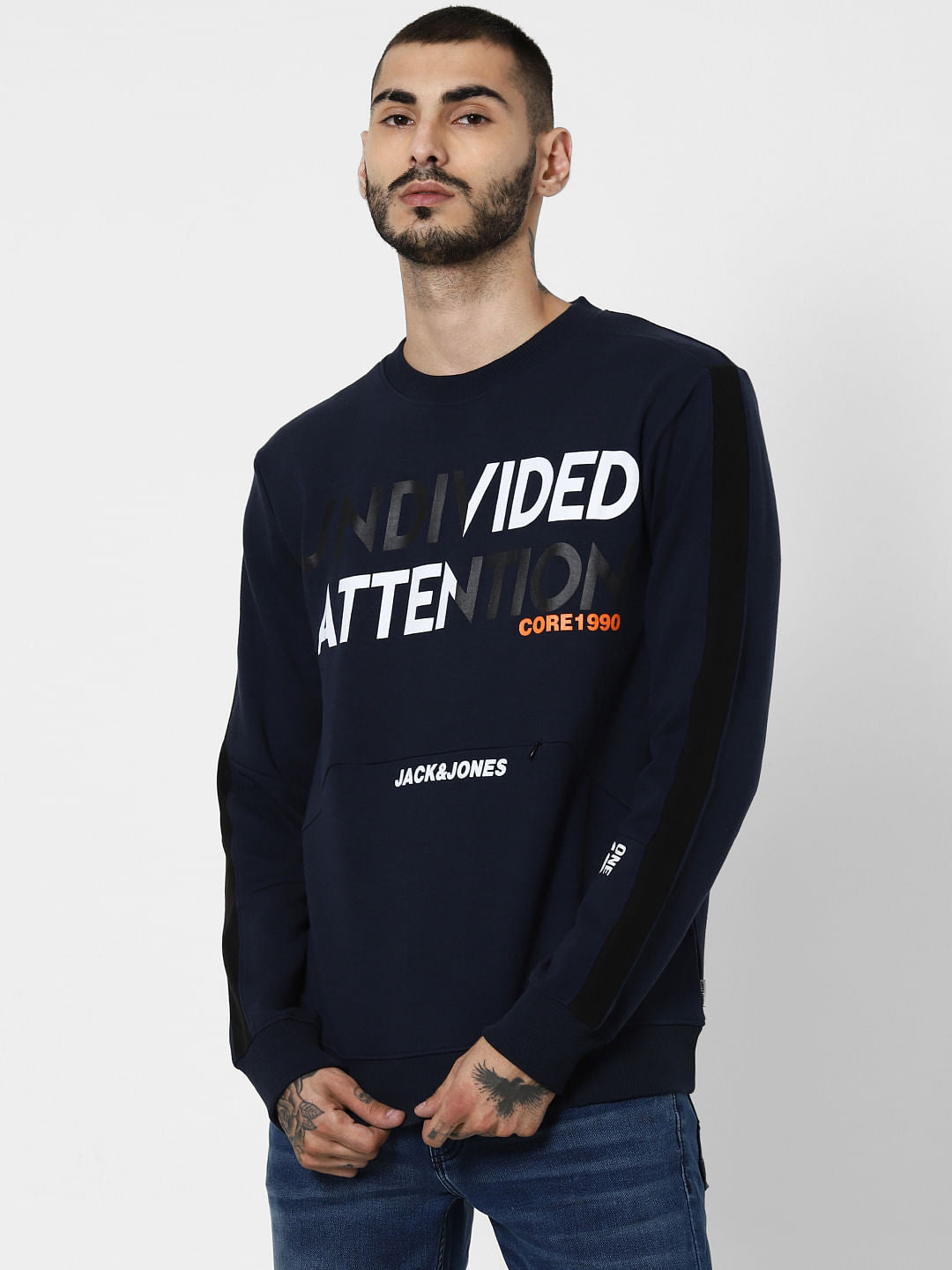 Navy Blue Text Print Sweatshirt