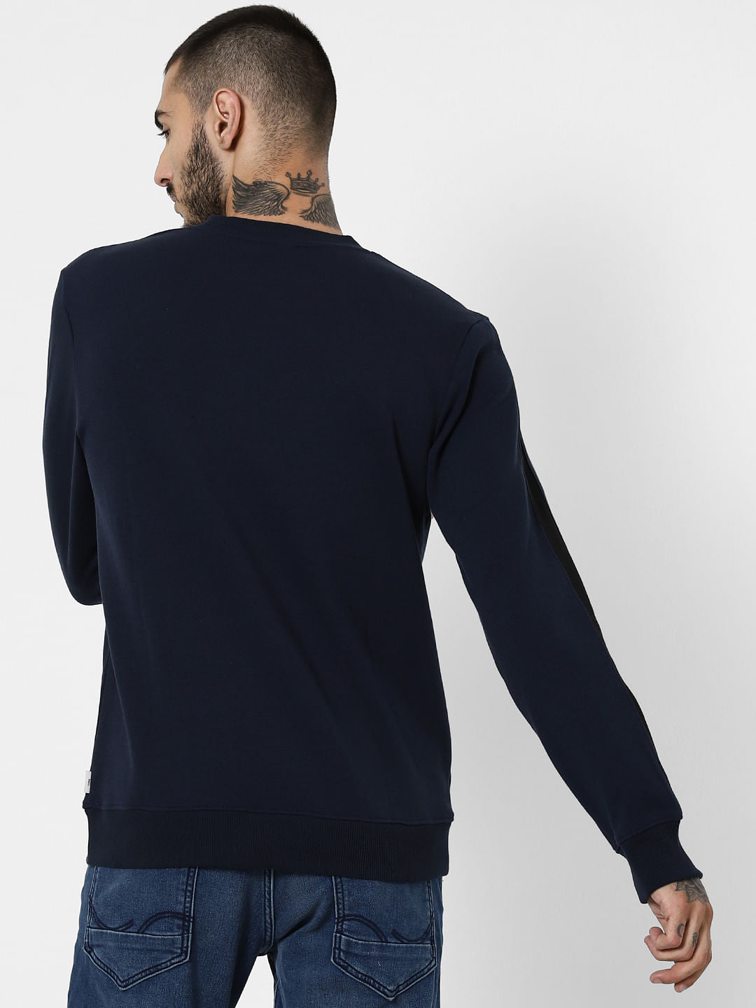 Navy Blue Text Print Sweatshirt