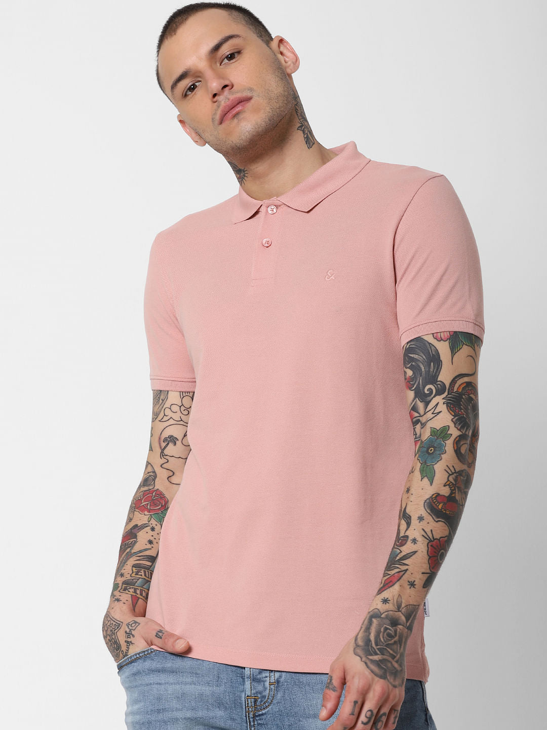 Pink Polo Neck T-Shirt