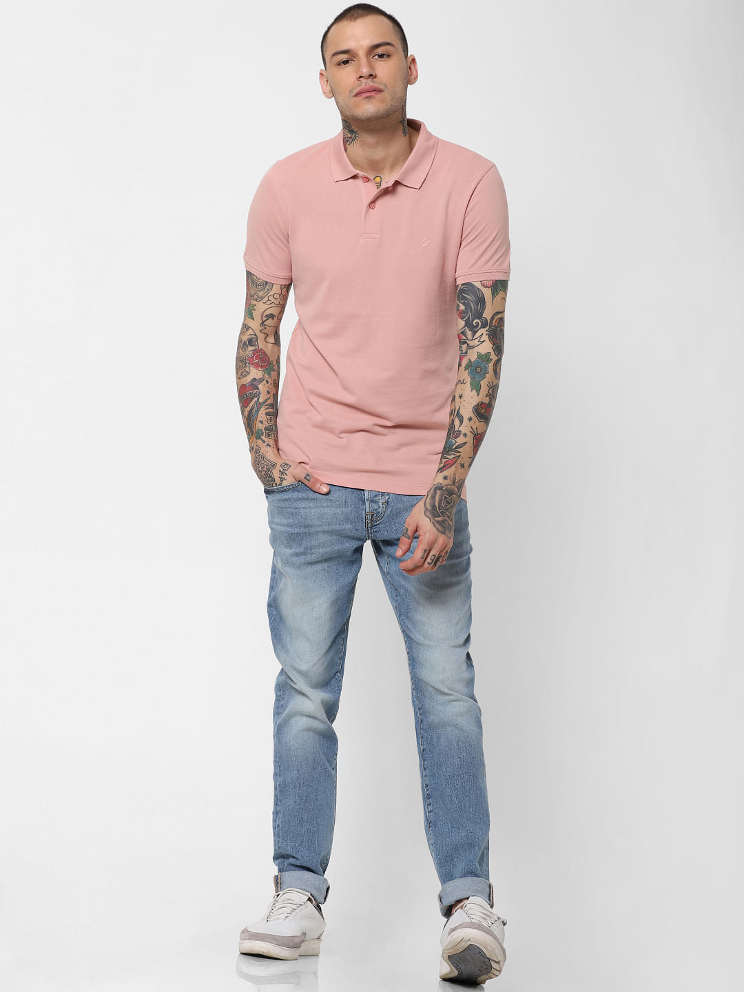 Pink Polo Neck T-Shirt