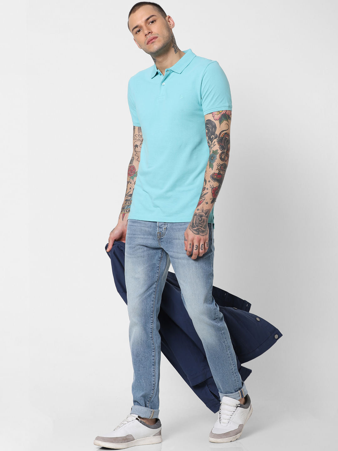 Turquoise Polo Neck T-Shirt - S