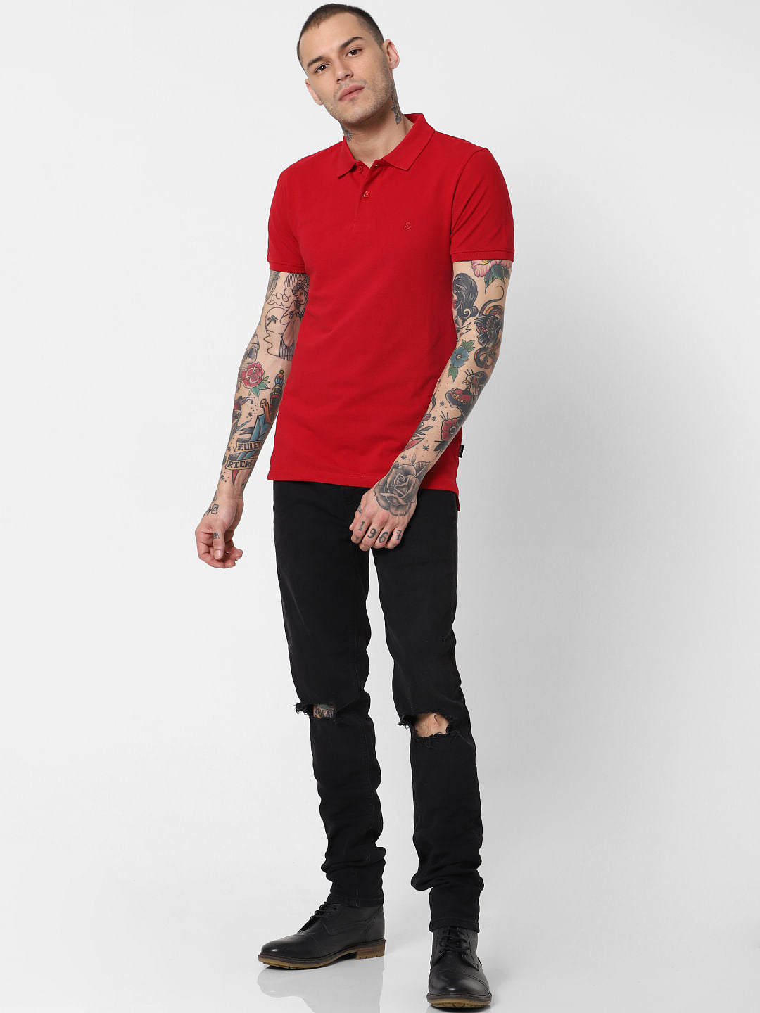 Bright Red Polo Neck T-Shirt