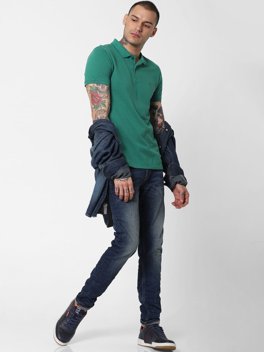 Green Polo Neck T-Shirt - S