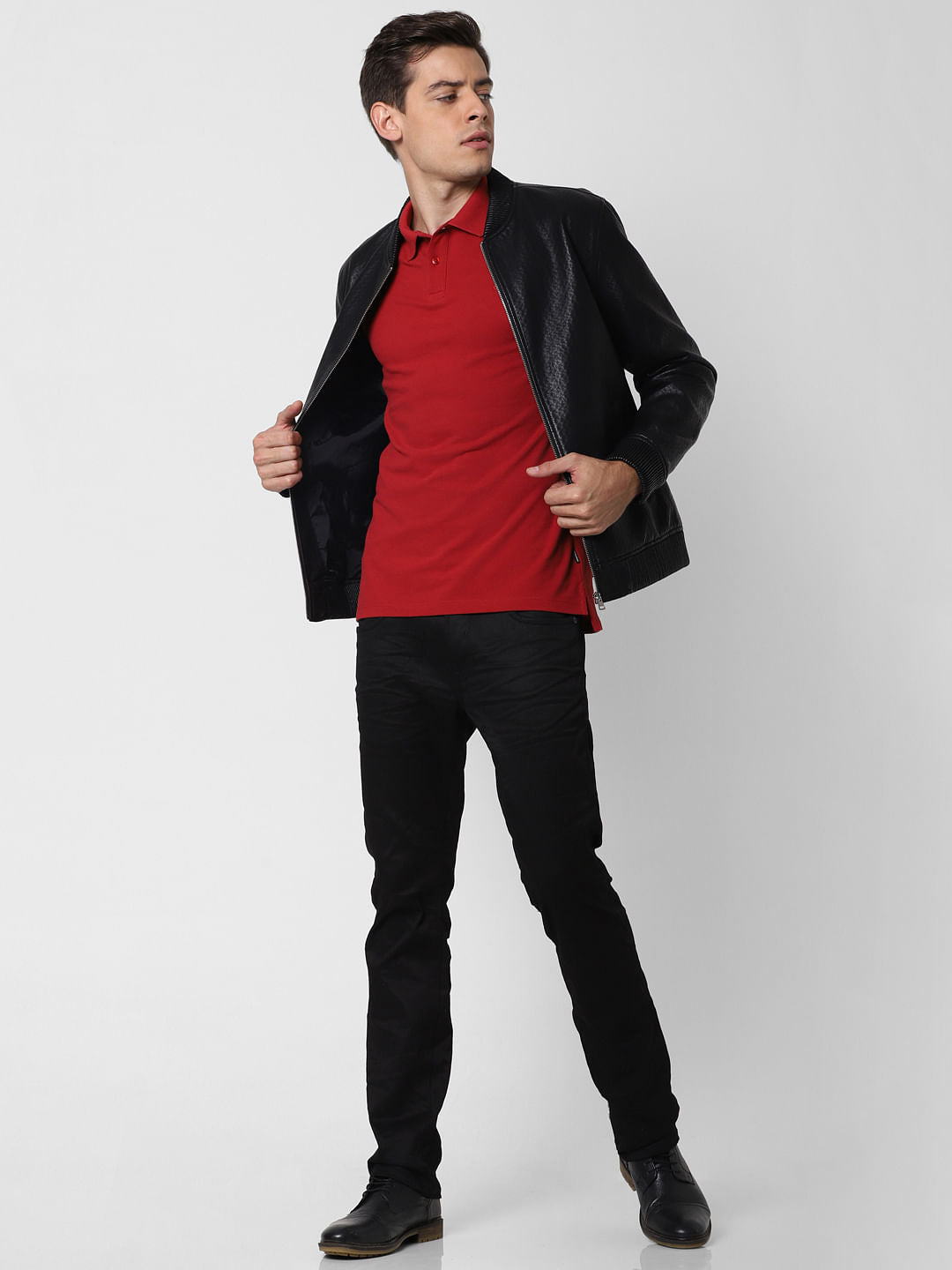Red Polo Neck T-Shirt - S