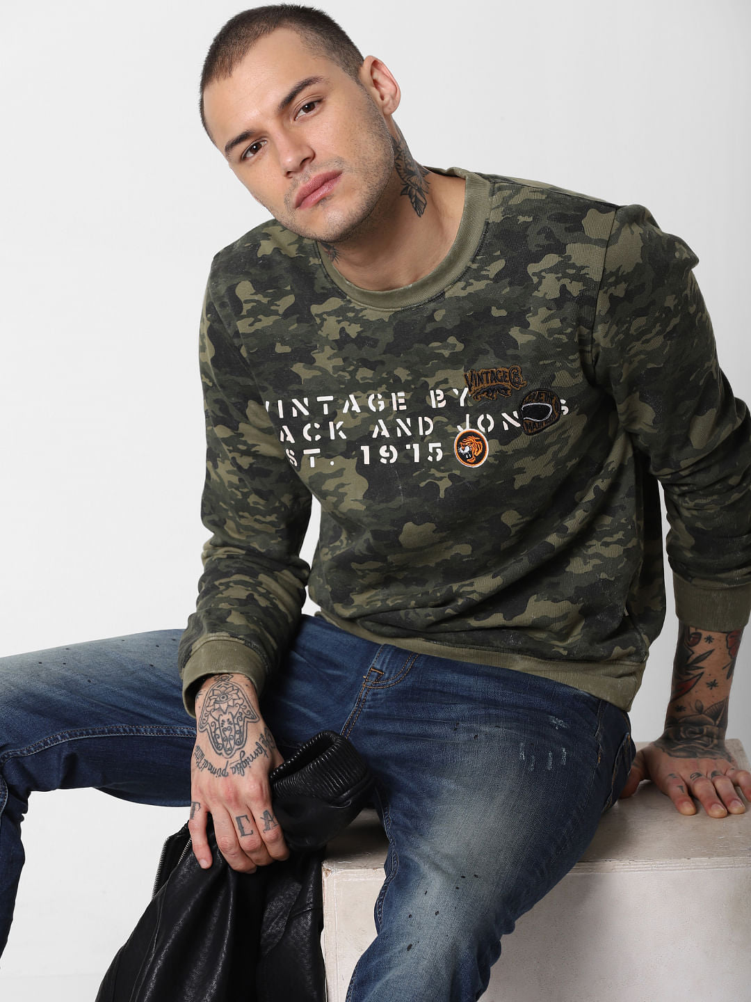 Green Camo Print Sweatshirt - S