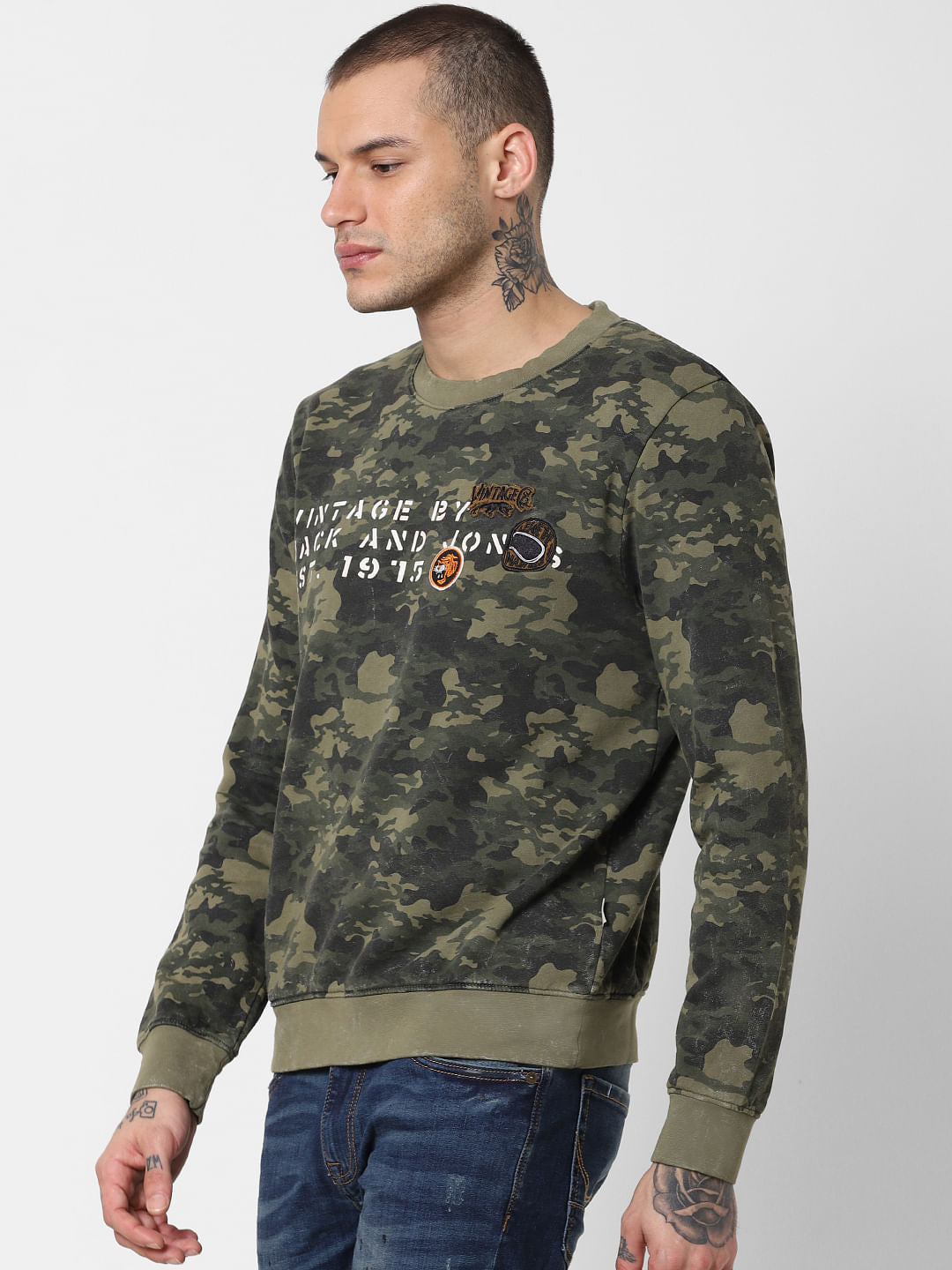 Green Camo Print Sweatshirt
