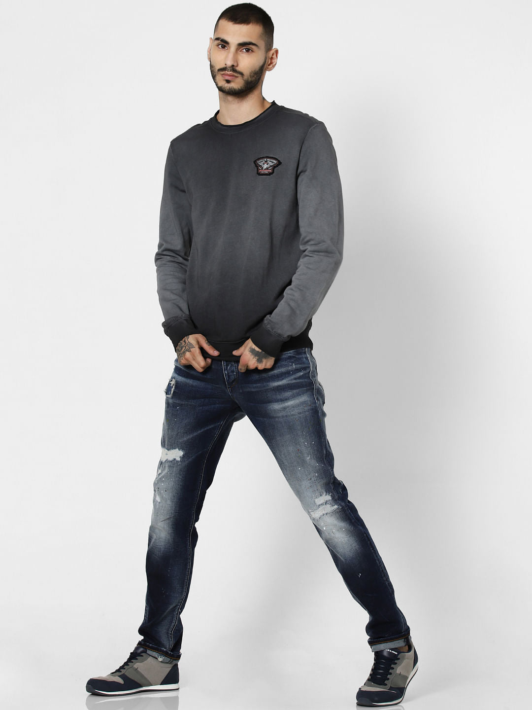 Black Faded Logo Print Sweatshirt - S