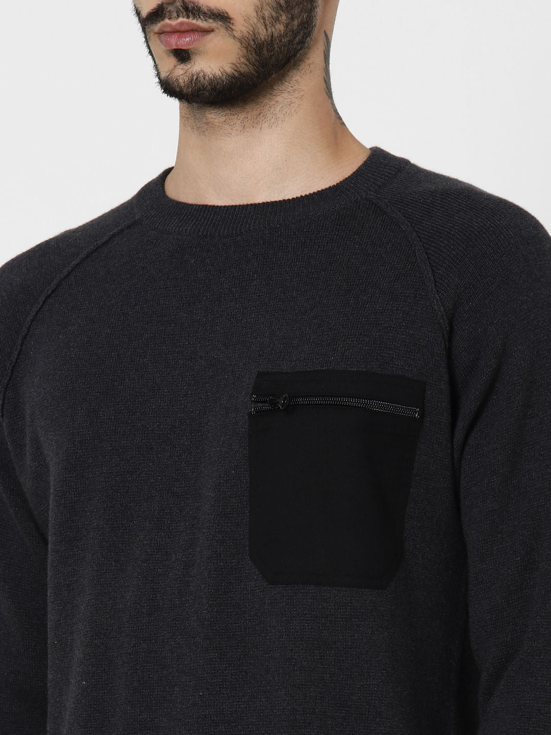 Dark Grey Patch Pocket Pullover