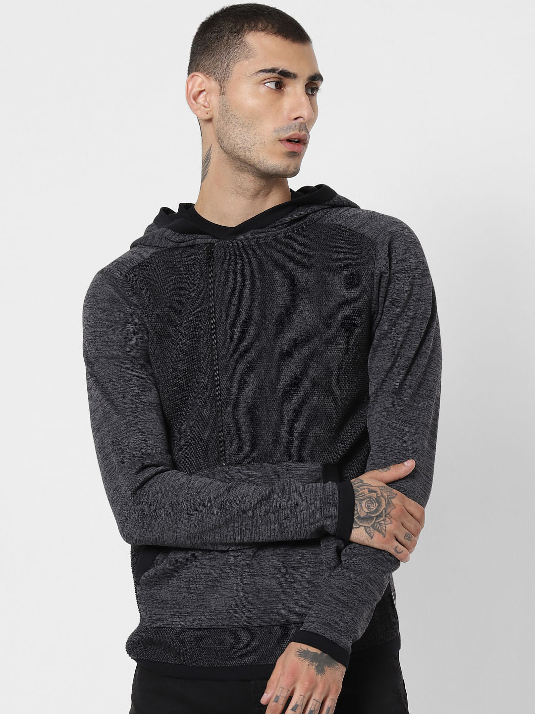 Black Two Toned Hooded Cardigan