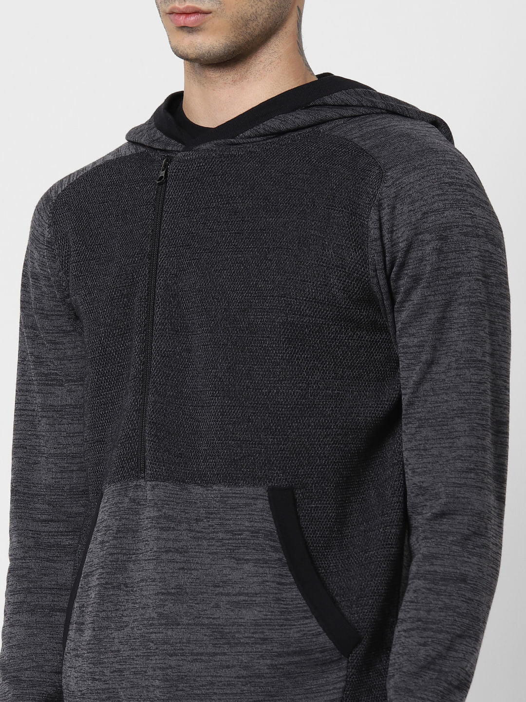 Black Two Toned Hooded Cardigan
