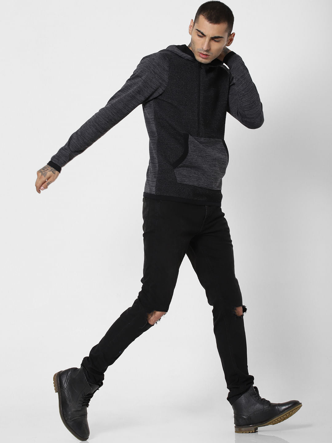 Black Two Toned Hooded Cardigan