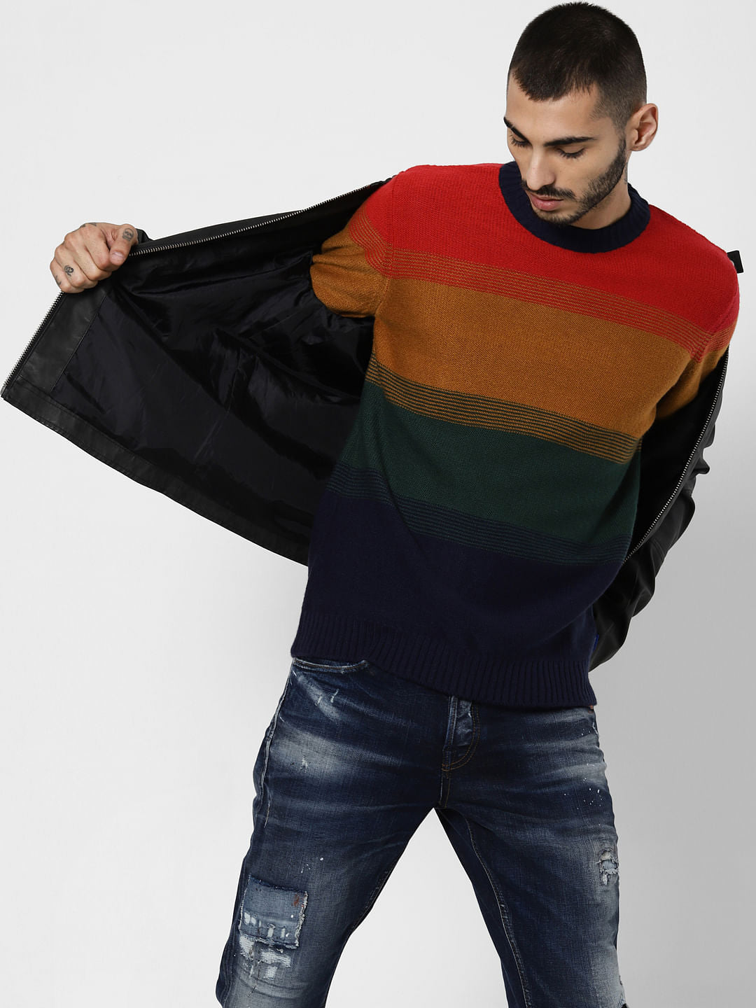 Orange Colourblocked Pullover - S