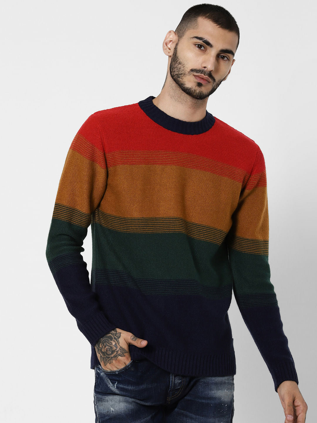 Orange Colourblocked Pullover