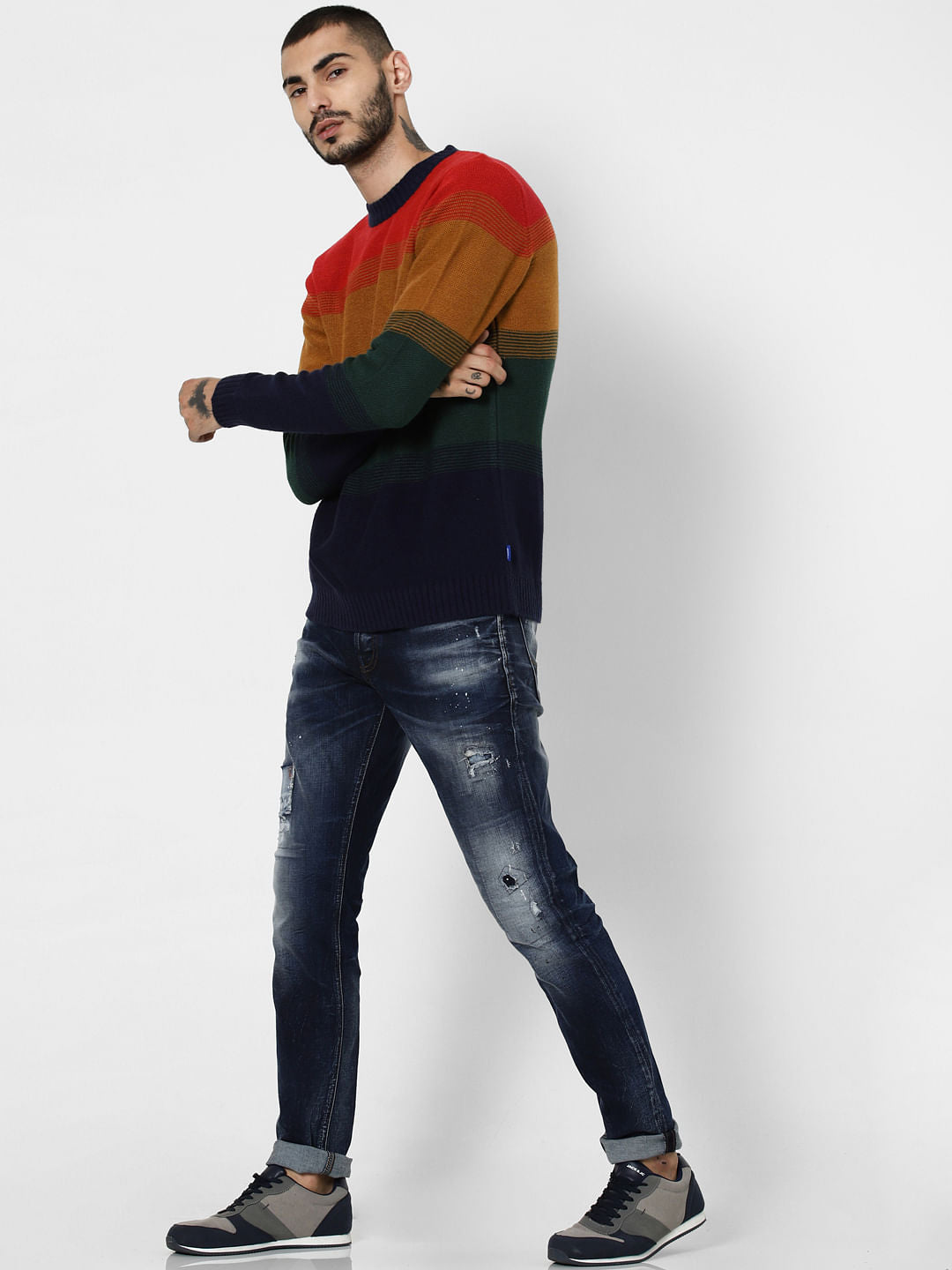 Orange Colourblocked Pullover