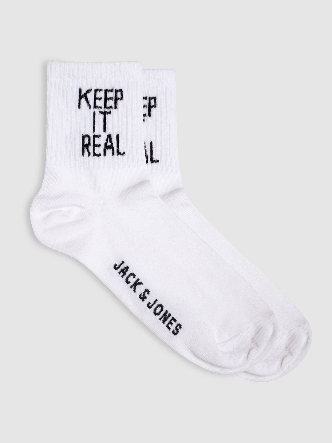 White Logo Print Mid Calf Length Socks - ONE