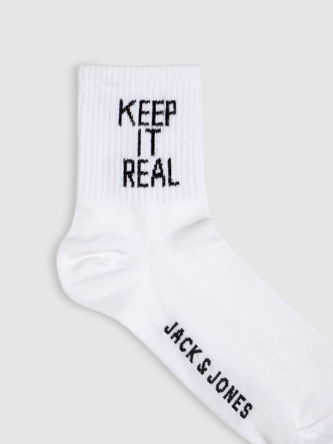 White Logo Print Mid Calf Length Socks