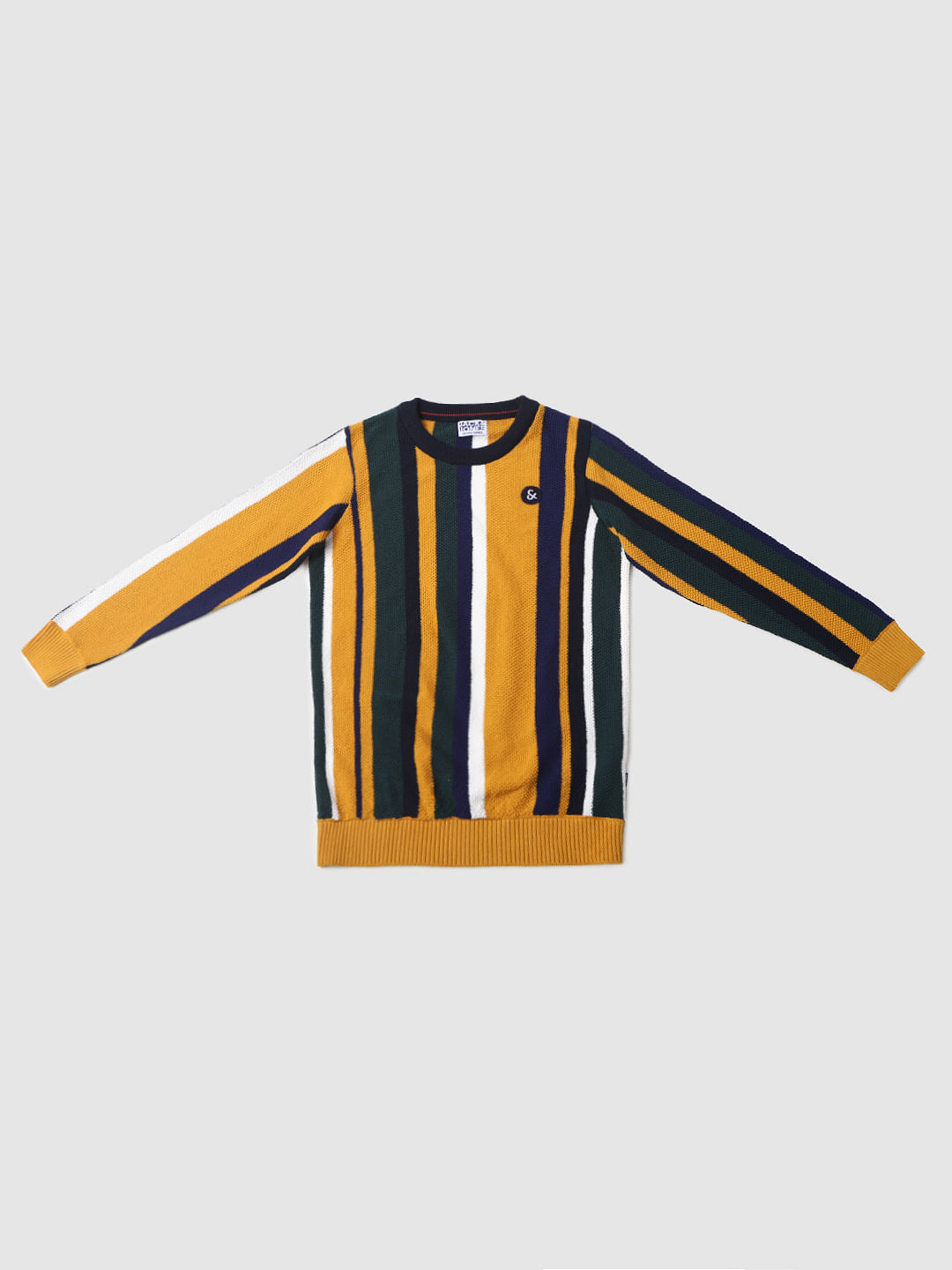 Boys Green Striped Pullover - 128/8Y