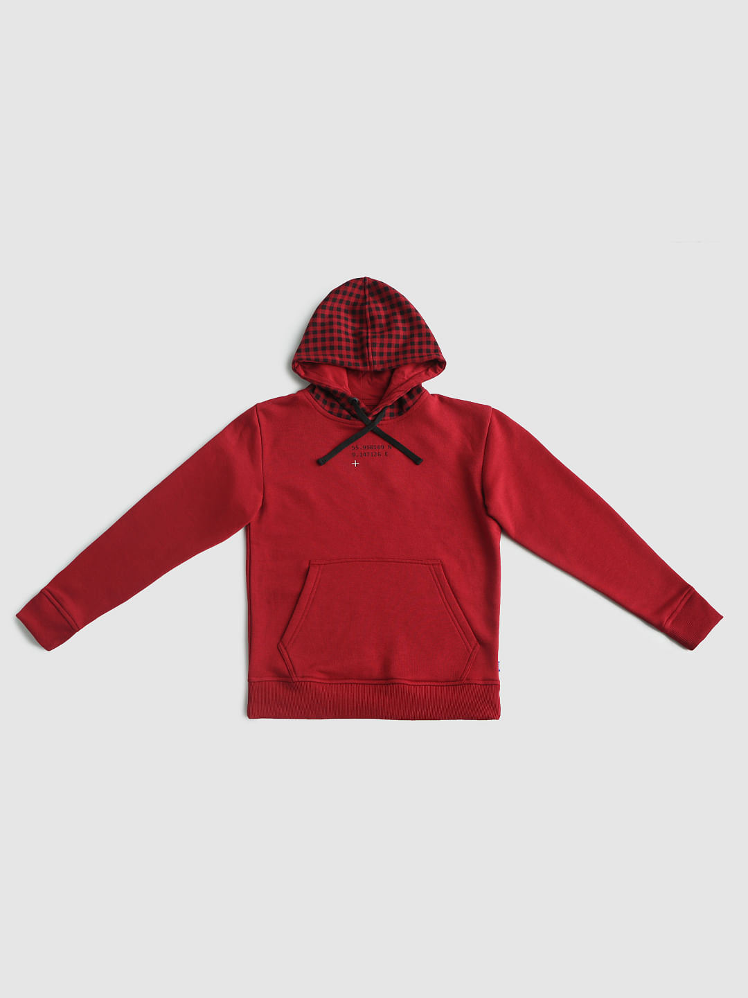 Boys Red Check Hood Sweatshirt - 128/8Y