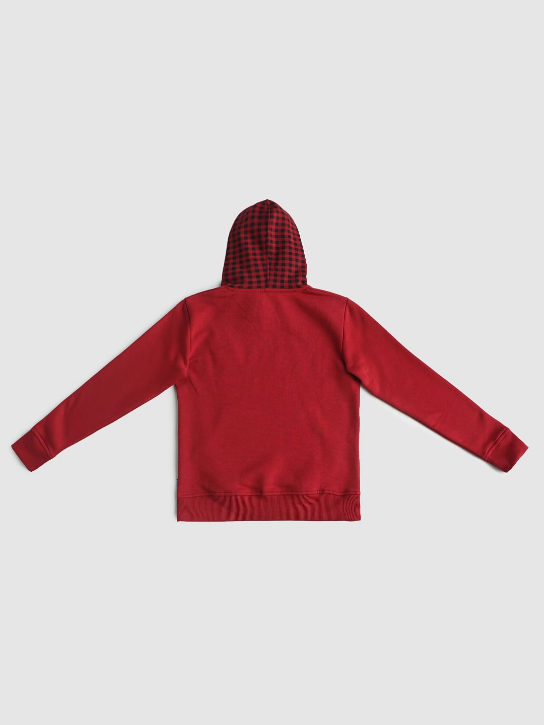 Boys Red Check Hood Sweatshirt
