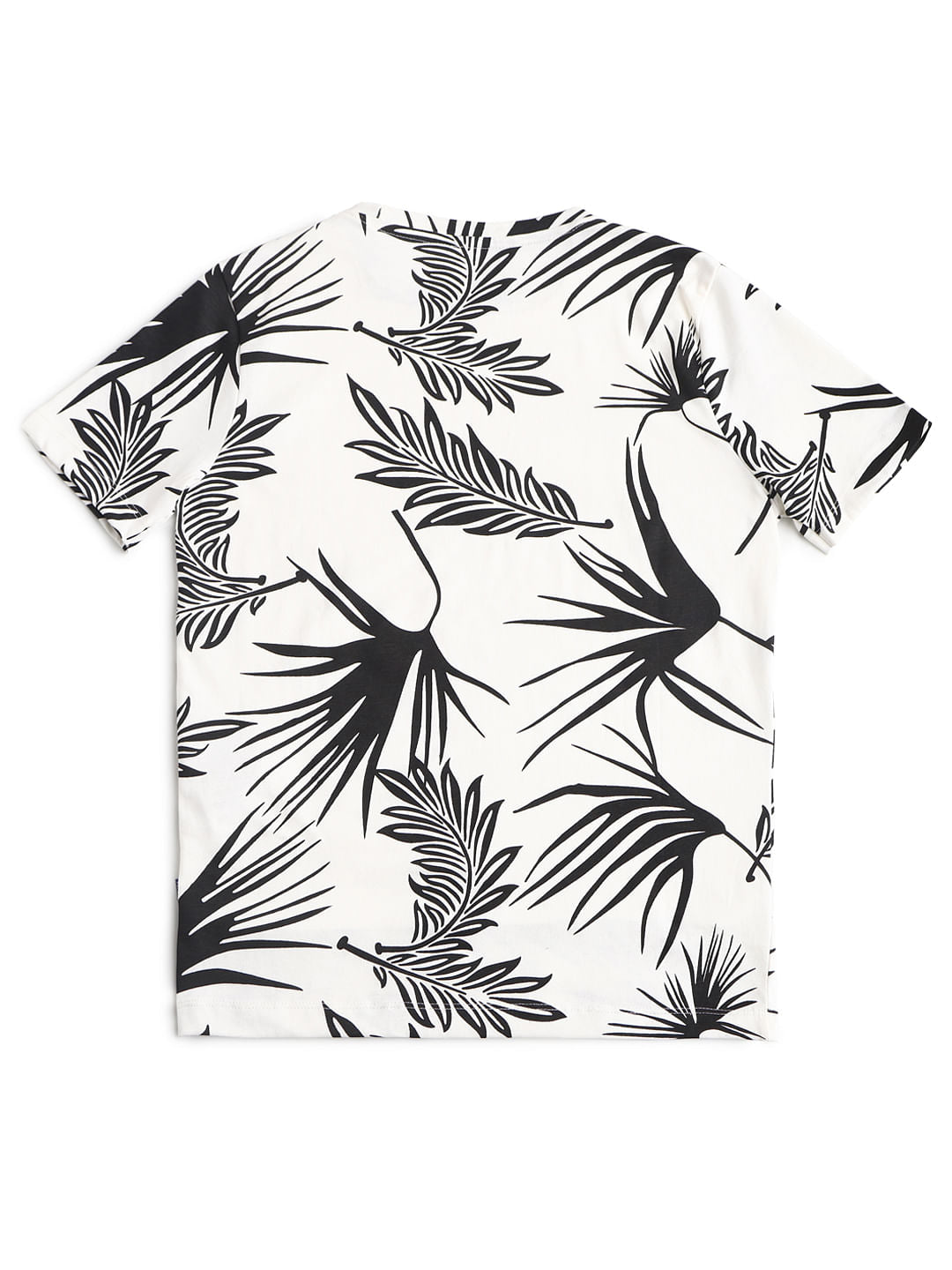 White Tropical Print Crew Neck T-shirt