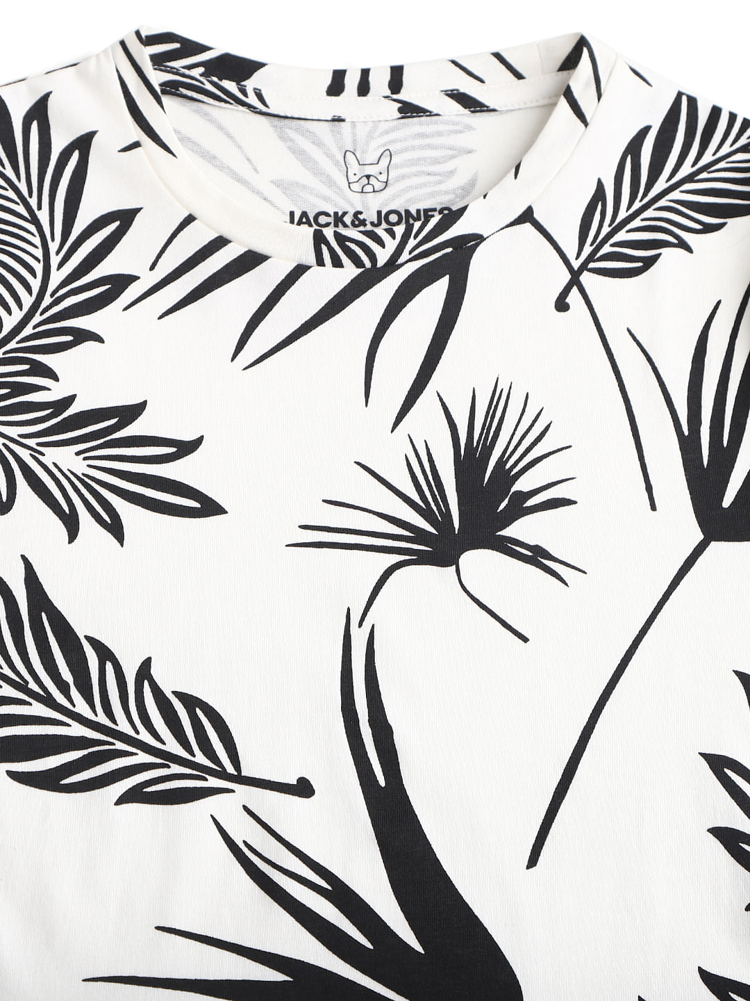 White Tropical Print Crew Neck T-shirt