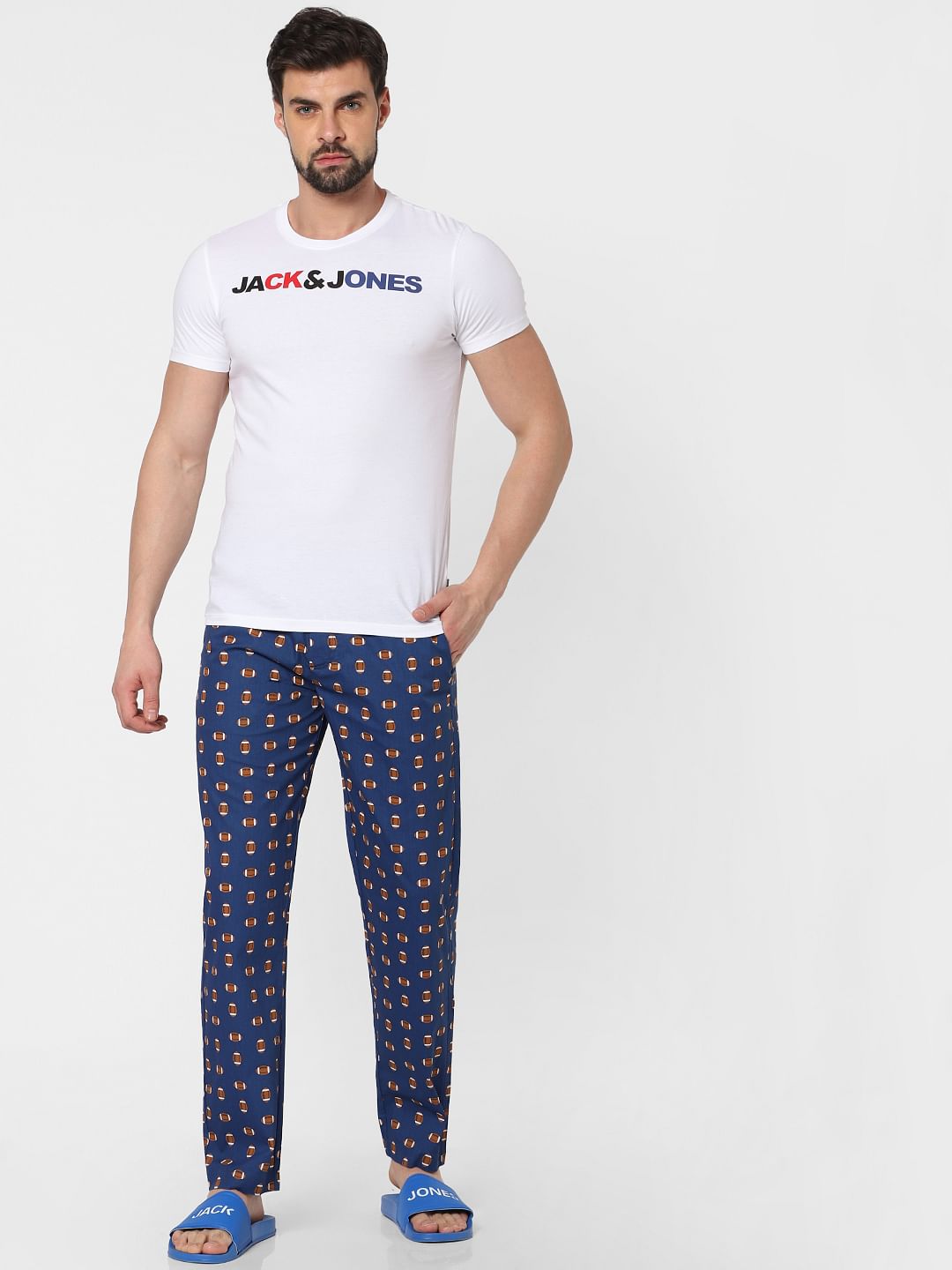 Blue Rugby Ball Print Pyjama - S