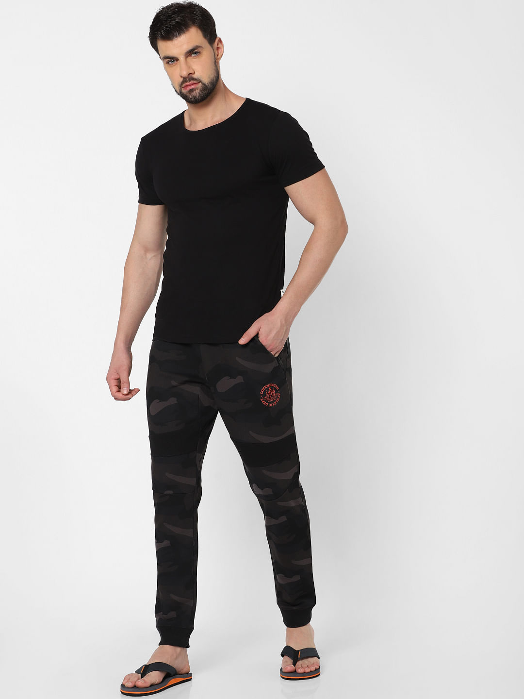 Dark Green Camo Print Trackpants - S