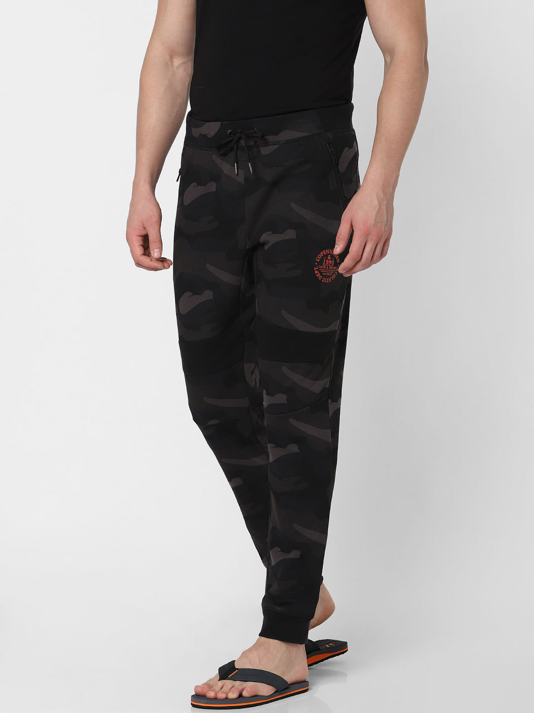 Dark Green Camo Print Trackpants