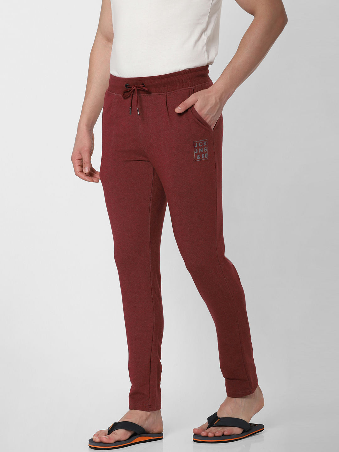 Maroon Logo Print Trackpants