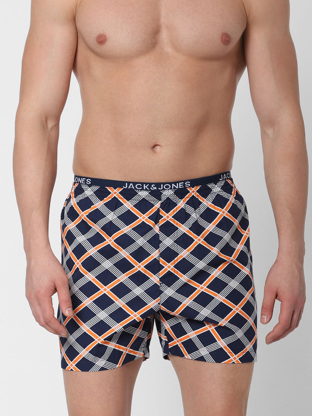 Dark Blue Check Boxers - S
