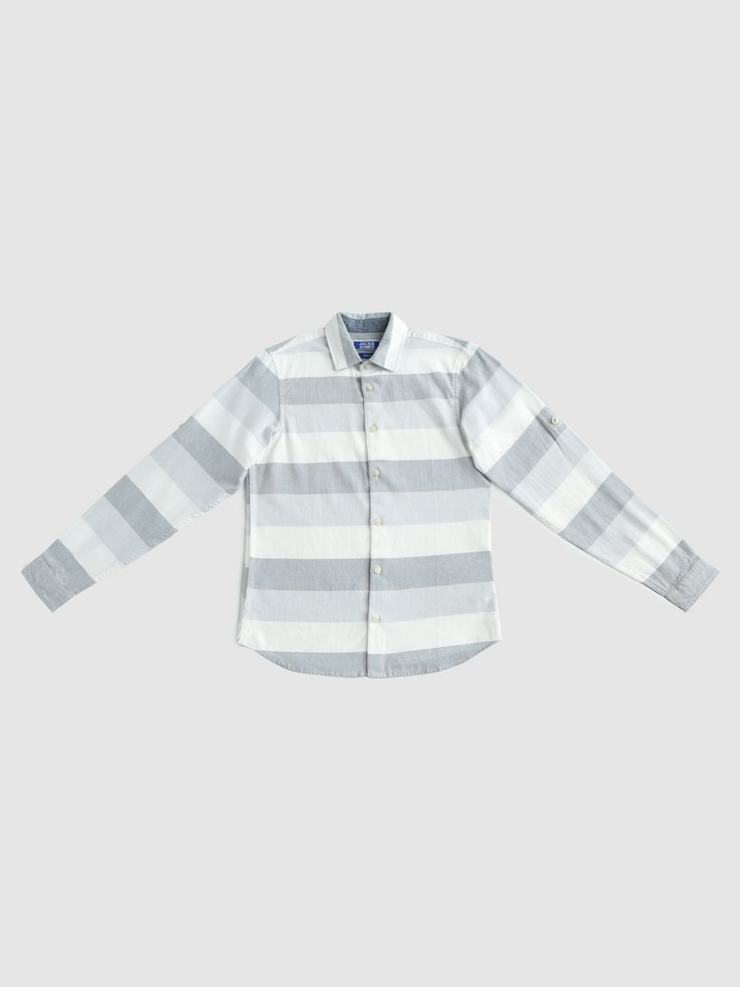 Boys White Striped Full Sleeves Shirt