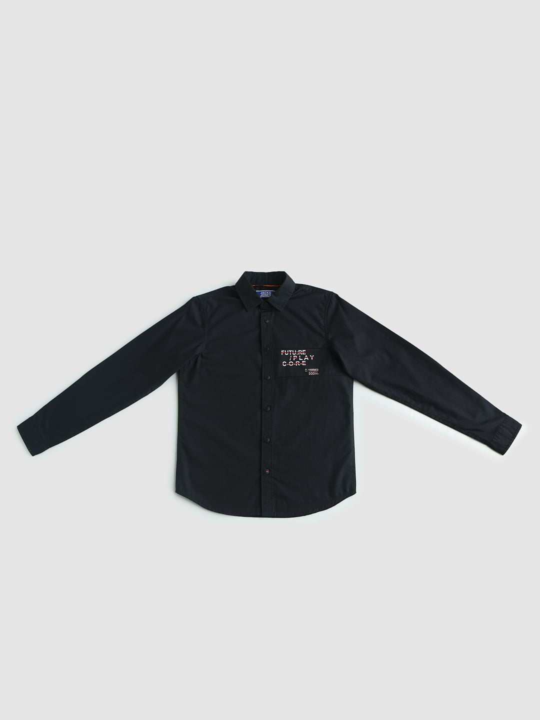 Boys Black Text Print Full Sleeves Shirt - 128/8Y