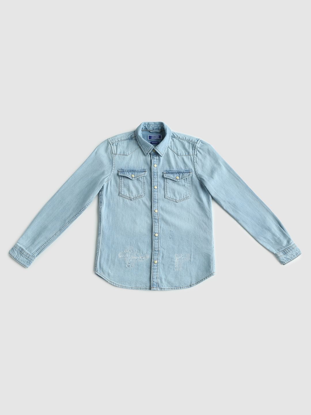 Boys Light Blue Distressed Denim Shirt - 128/8Y