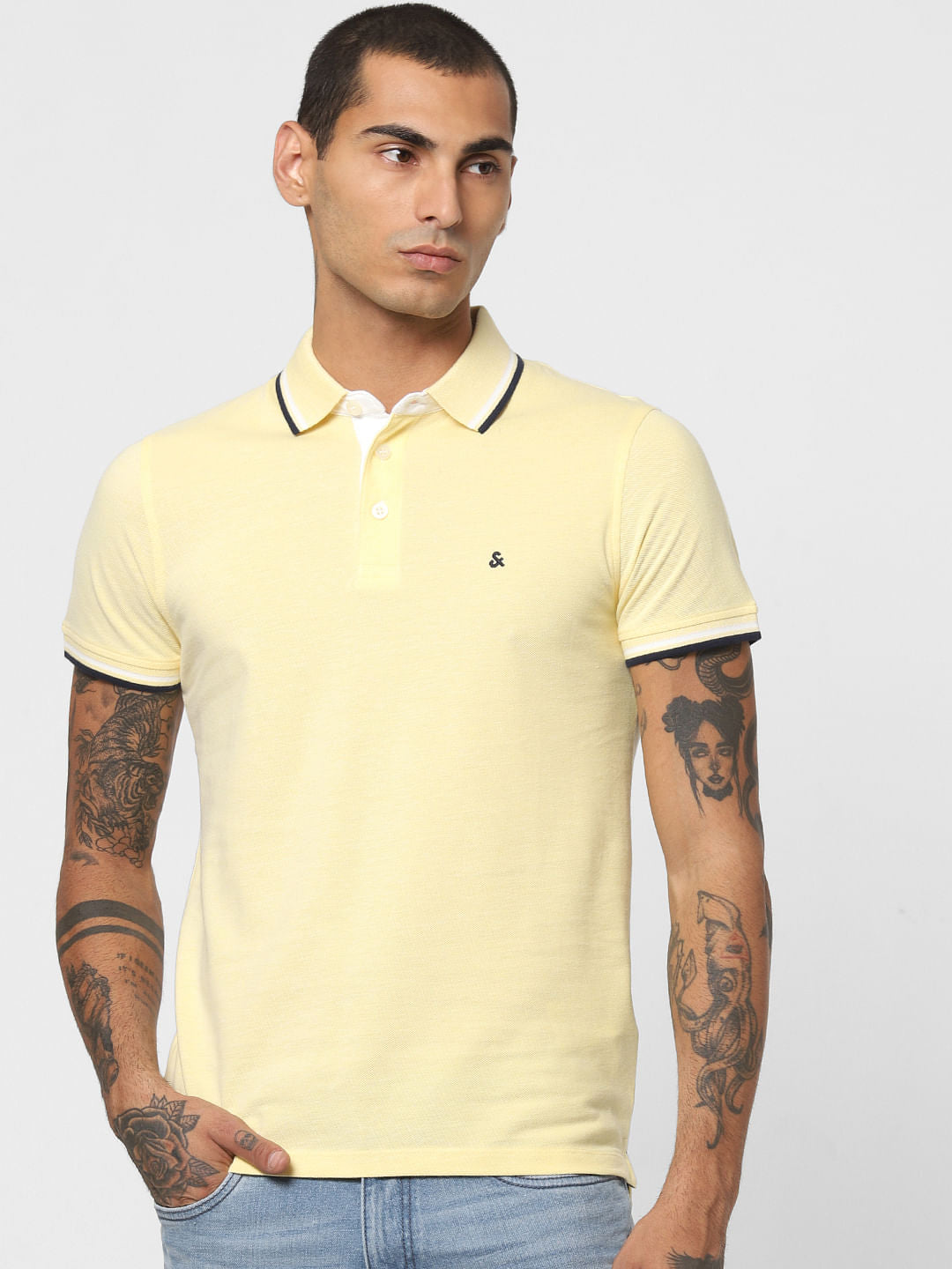 Yellow Contrast Tipping Polo T-shirt