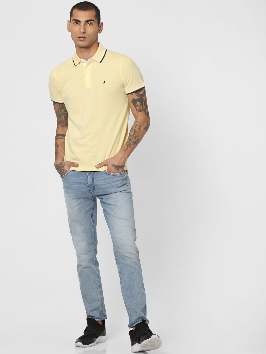 Yellow Contrast Tipping Polo T-shirt