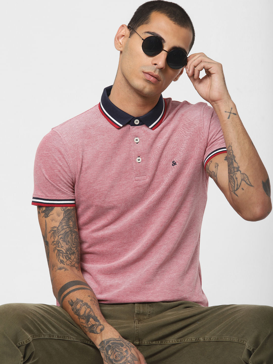 Red Contrast Tipping Polo T-shirt - S
