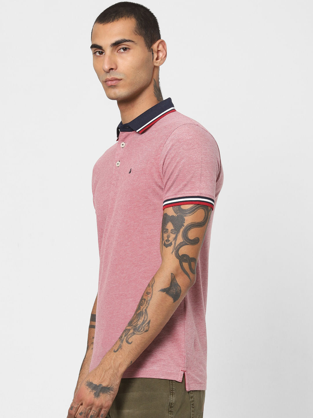 Red Contrast Tipping Polo T-shirt