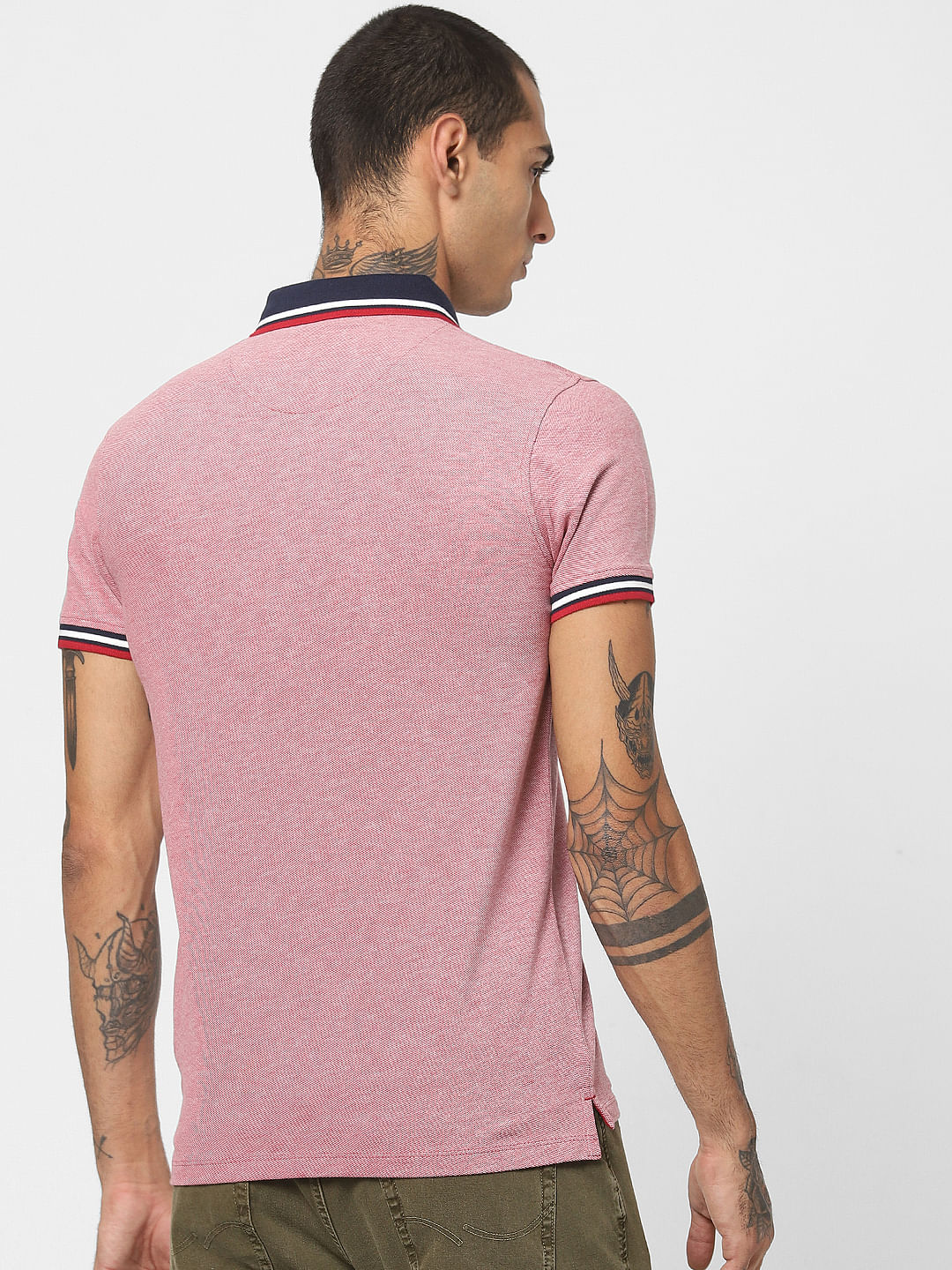 Red Contrast Tipping Polo T-shirt