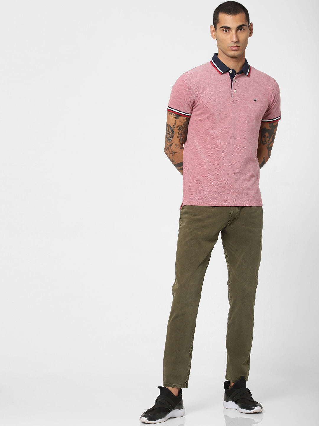 Red Contrast Tipping Polo T-shirt