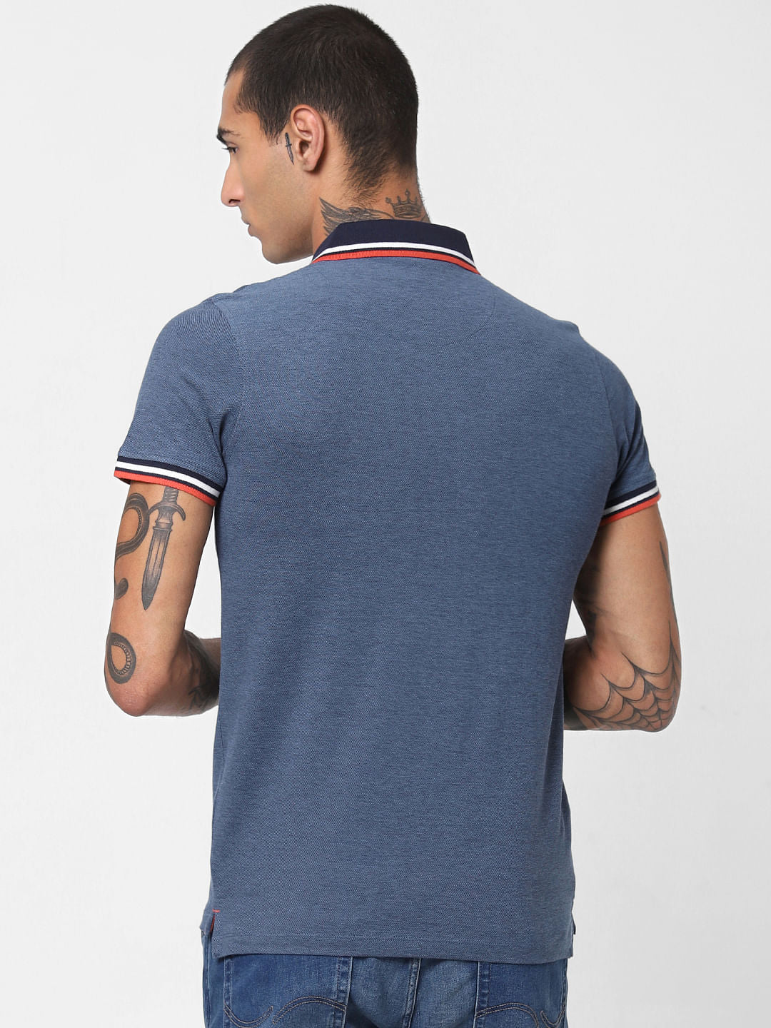 Blue Contrast Collar Polo T-shirt