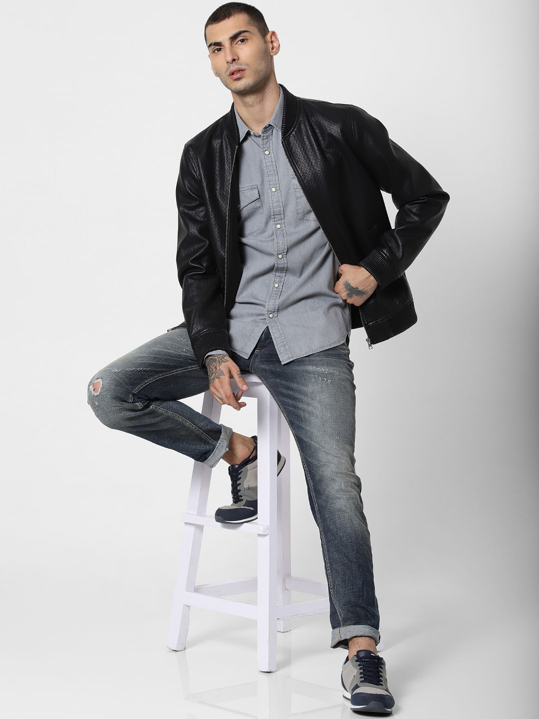 Light Grey Denim Full Sleeves Shirt - S