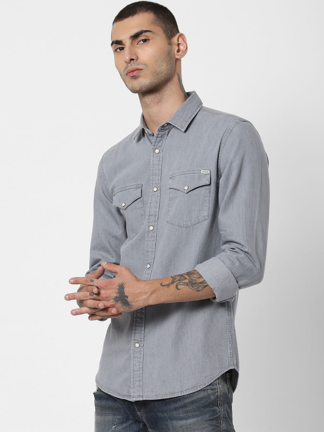 Light Grey Denim Full Sleeves Shirt