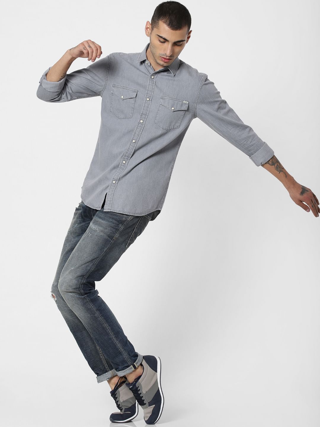 Light Grey Denim Full Sleeves Shirt