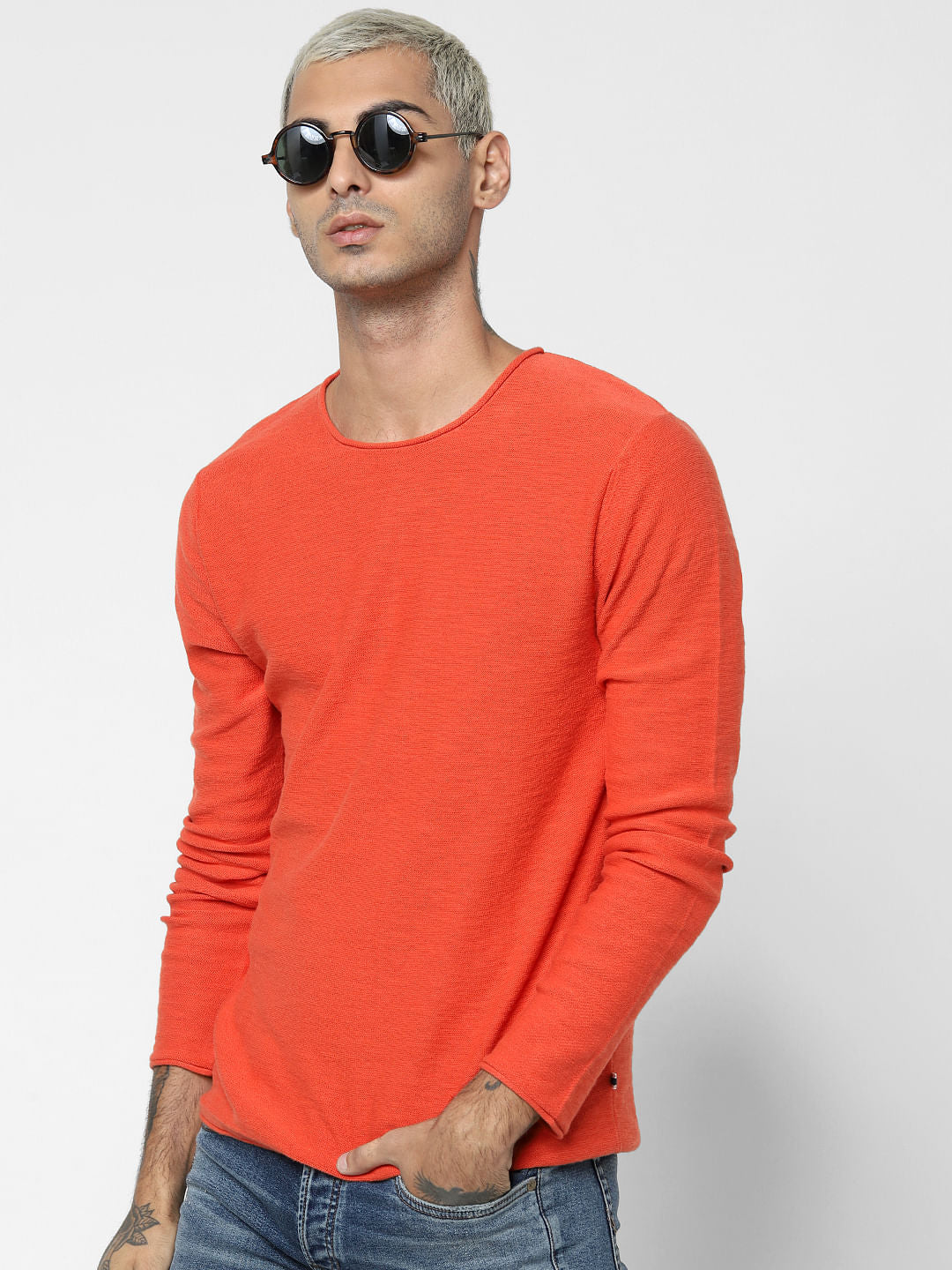Orange Crew Neck Pullover
