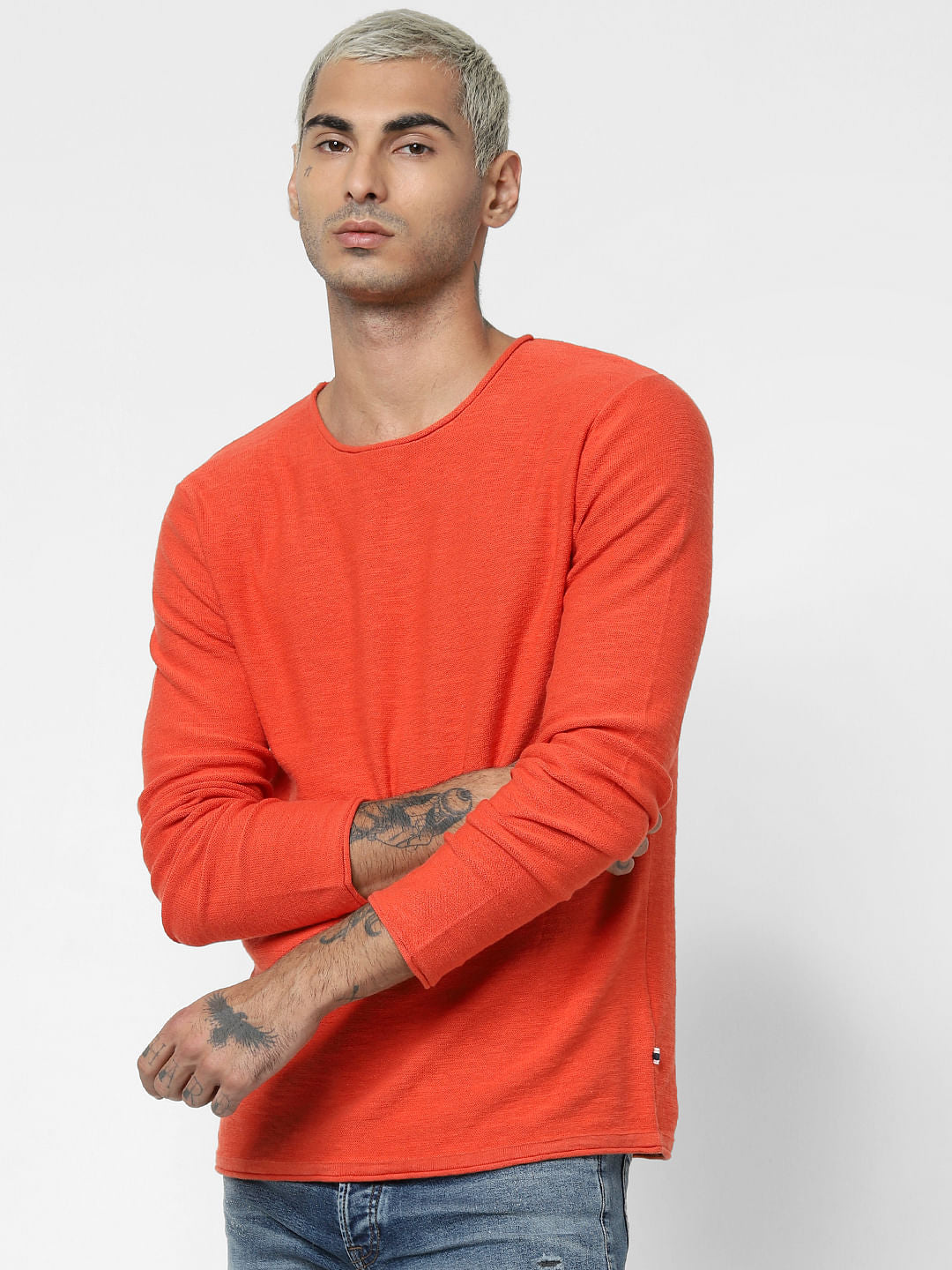 Orange Crew Neck Pullover